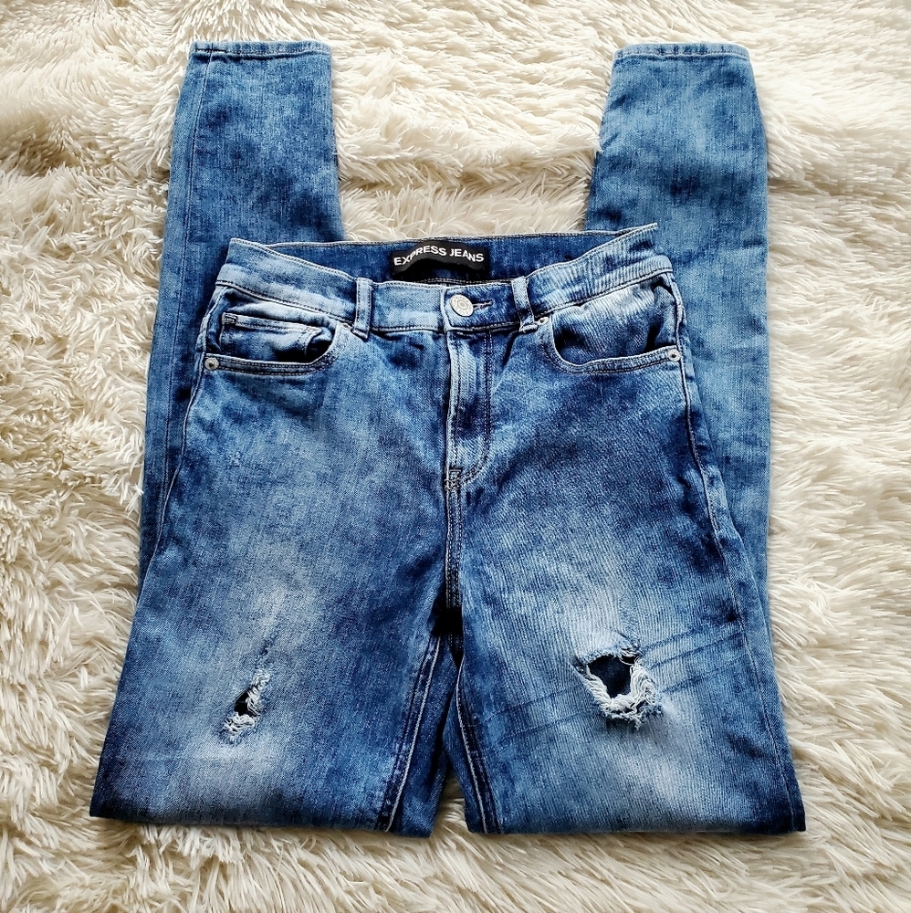 EXPRESS Faded and Destroyed Hi-Rise Jeggings - Picture 1 of 8